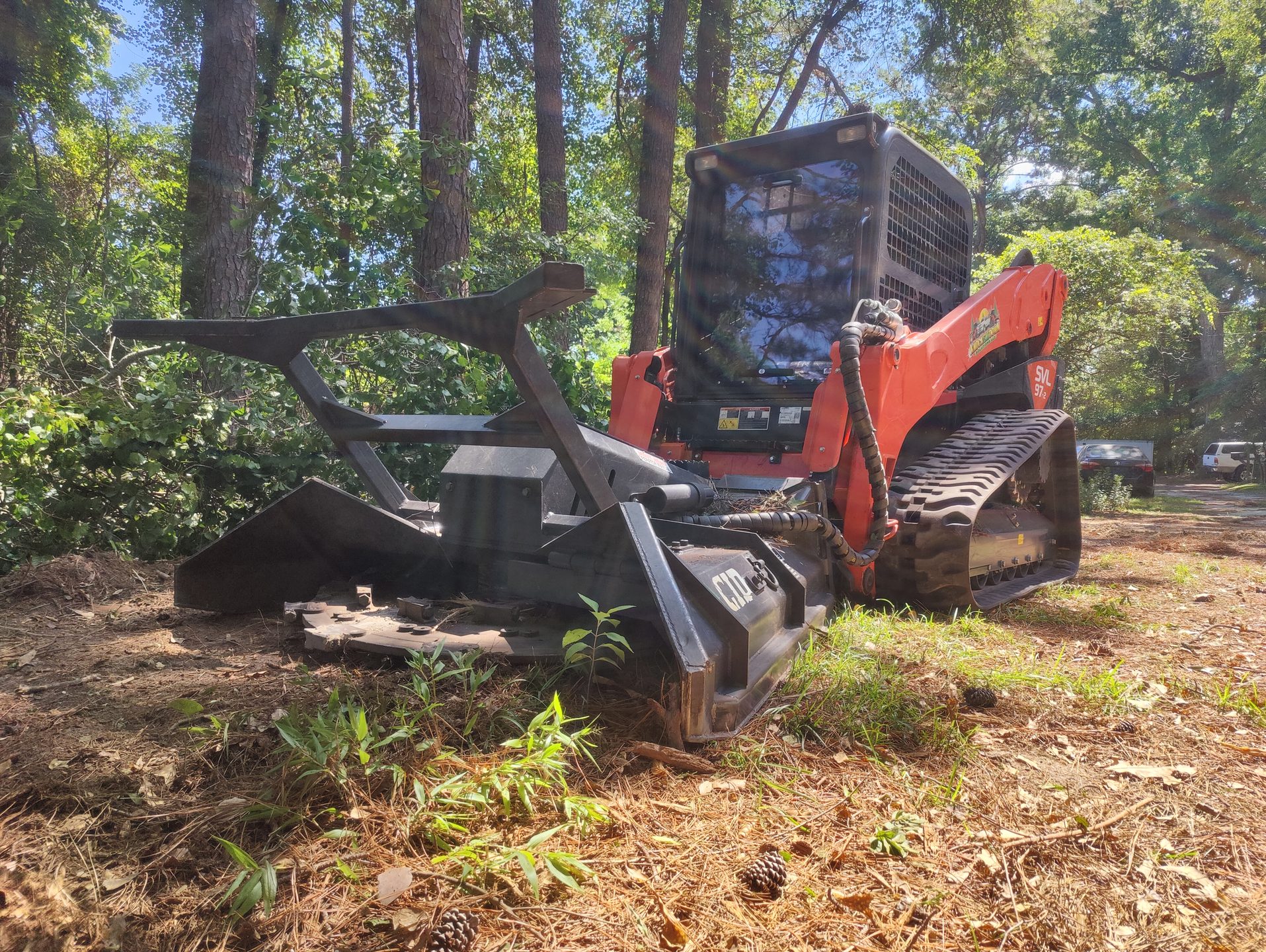 Forestry mulching machine clearing land near Fayetteville NC