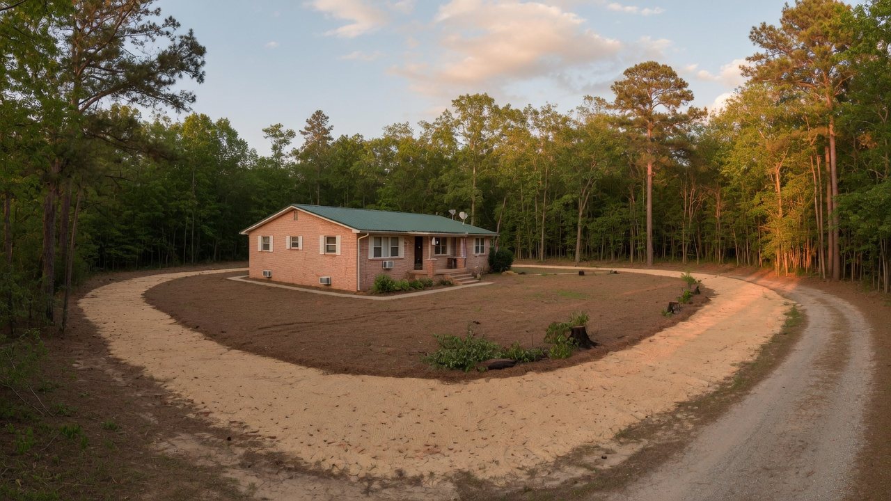 Fire break cleared with forestry mulching around a rural North Carolina home