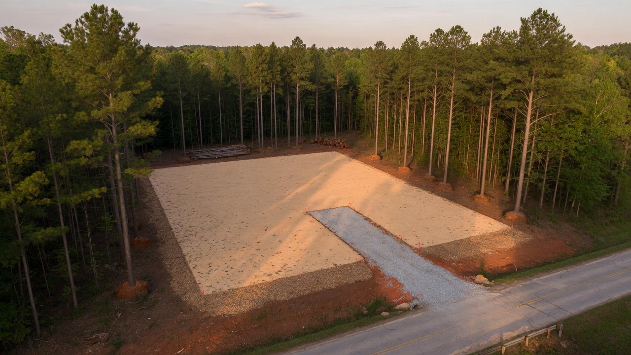 Cleared building pad and driveway after forestry mulching